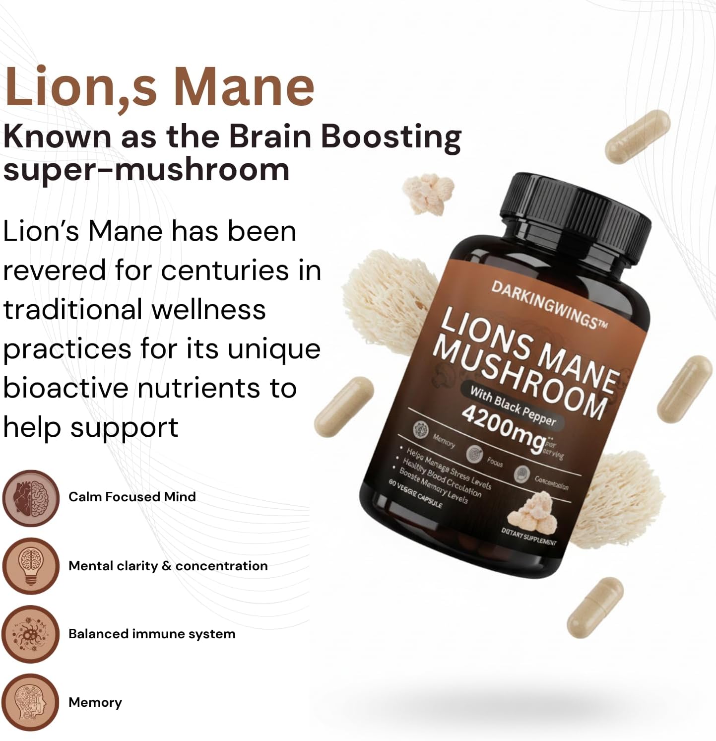 Lions Mane Supplement Capsules 4200mg