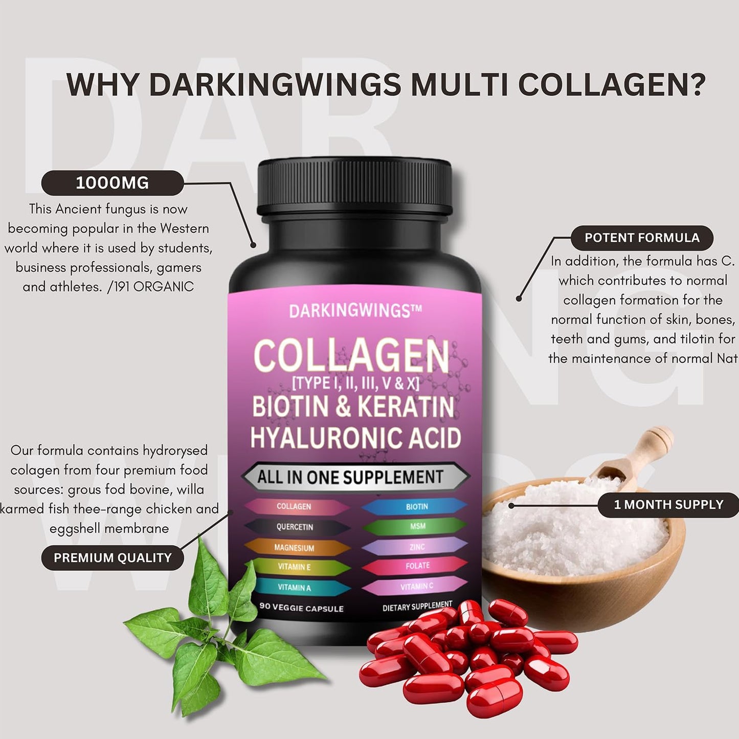 Multi Collagen Pills Peptides Hair Skin and Nails Vitamins Capsule