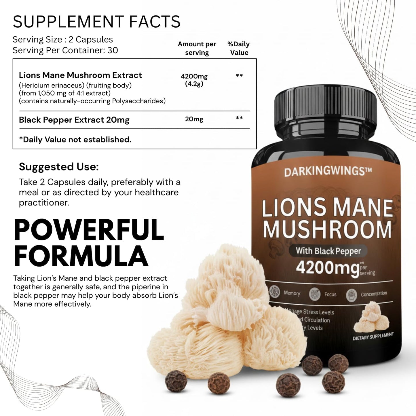 Lions Mane Supplement Capsules 4200mg