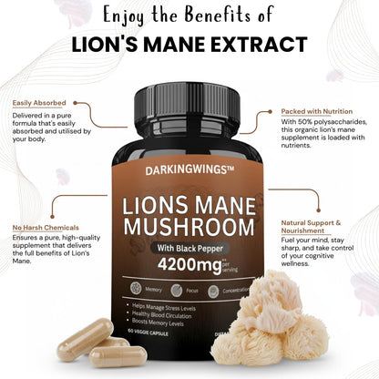 Lions Mane Supplement Capsules 4200mg