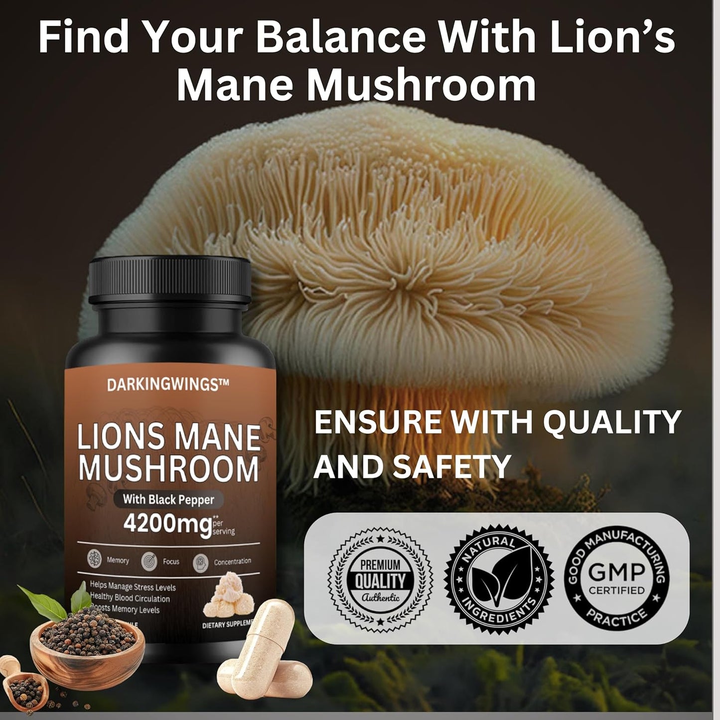 Lions Mane Supplement Capsules 4200mg