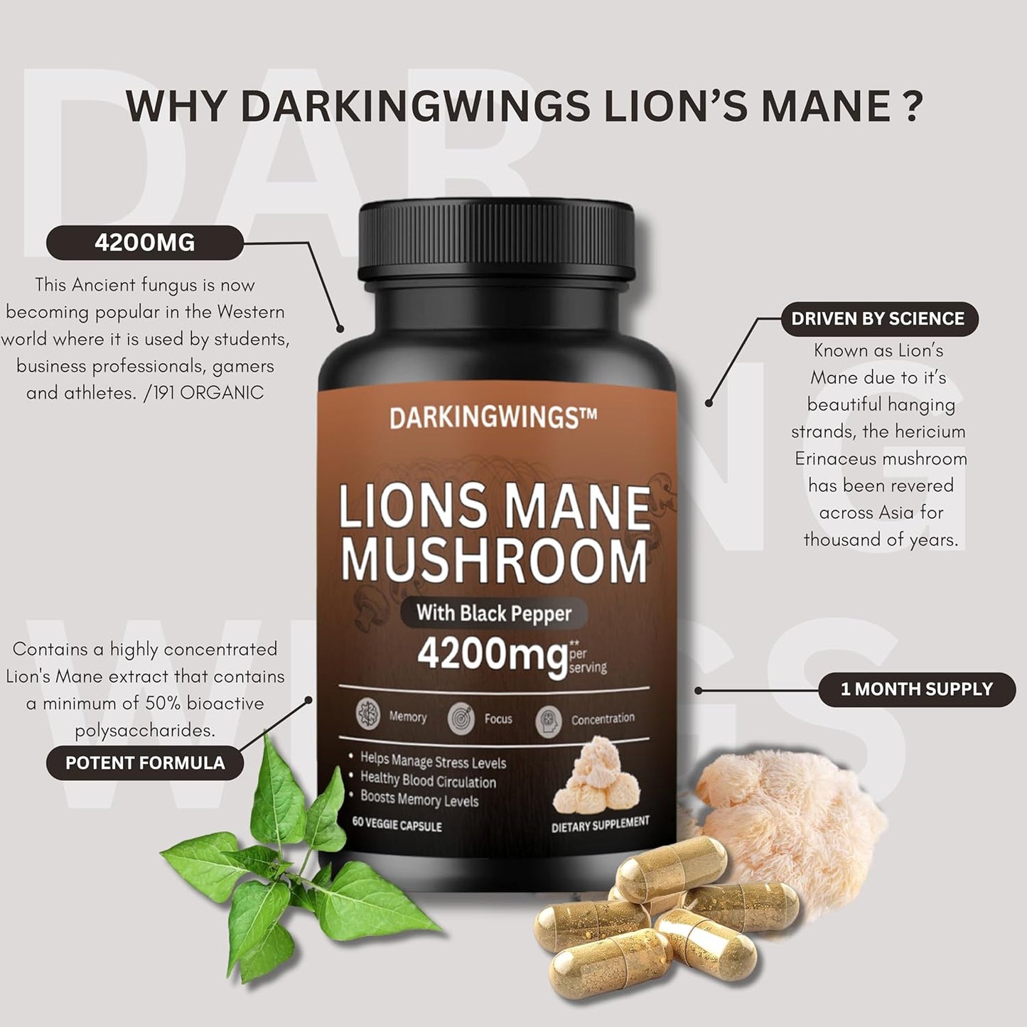 Lions Mane Supplement Capsules 4200mg