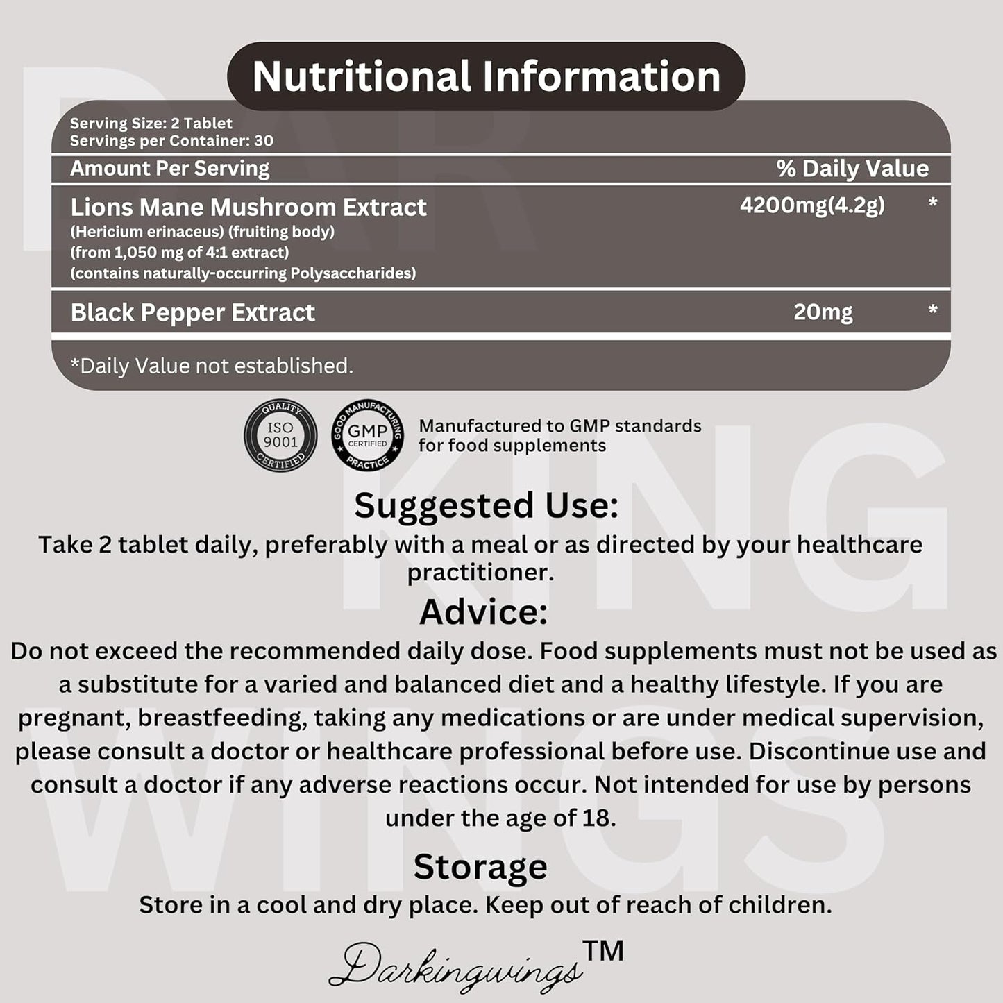 Lions Mane Supplement Capsules 4200mg