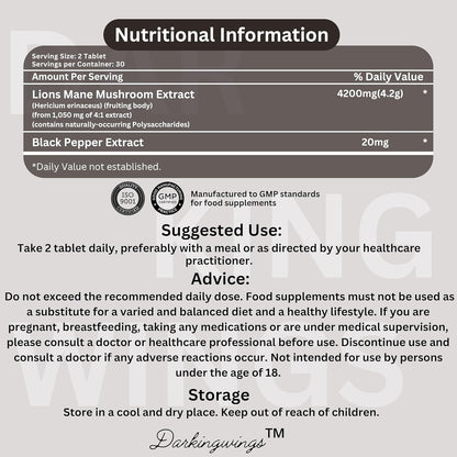 Lions Mane Supplement Capsules 4200mg
