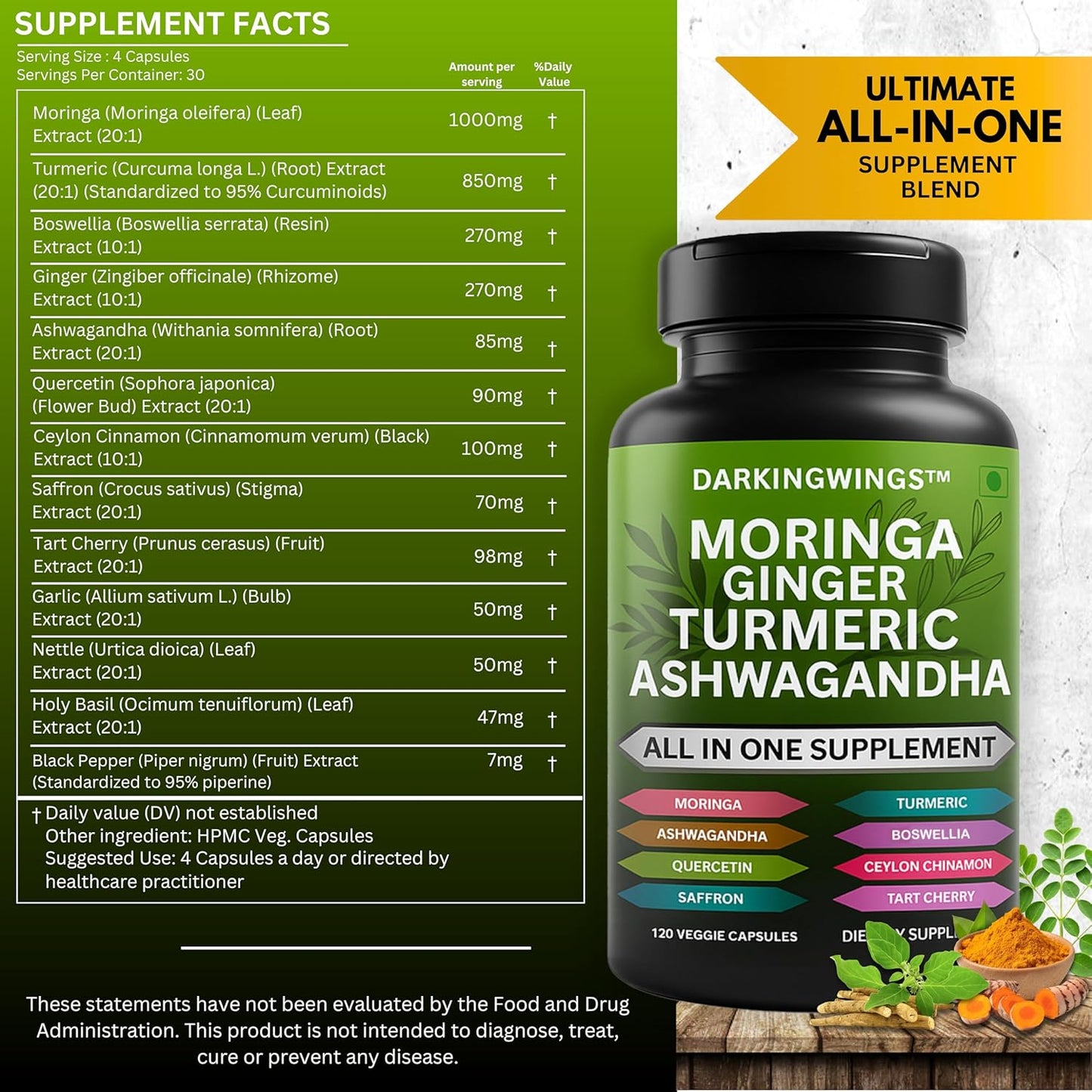 Moringa and Turmeric Curcumin Supplement for Joint Support for Women & Men